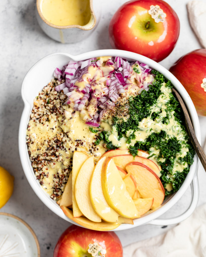 Kale and quinoa salad with apples.