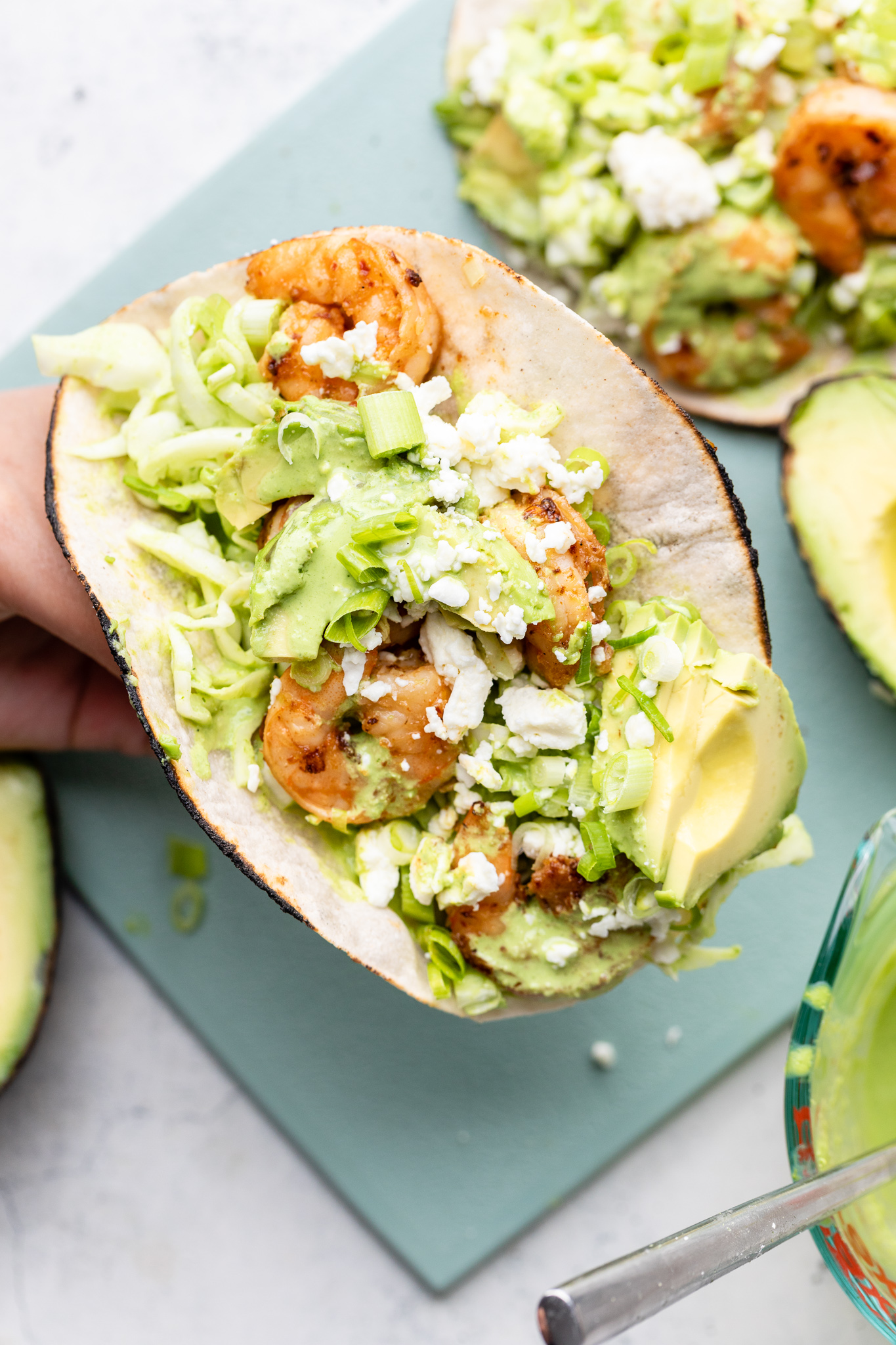 Spicy Shrimp Tacos with Green Goddess Slaw - The Mindful Hapa